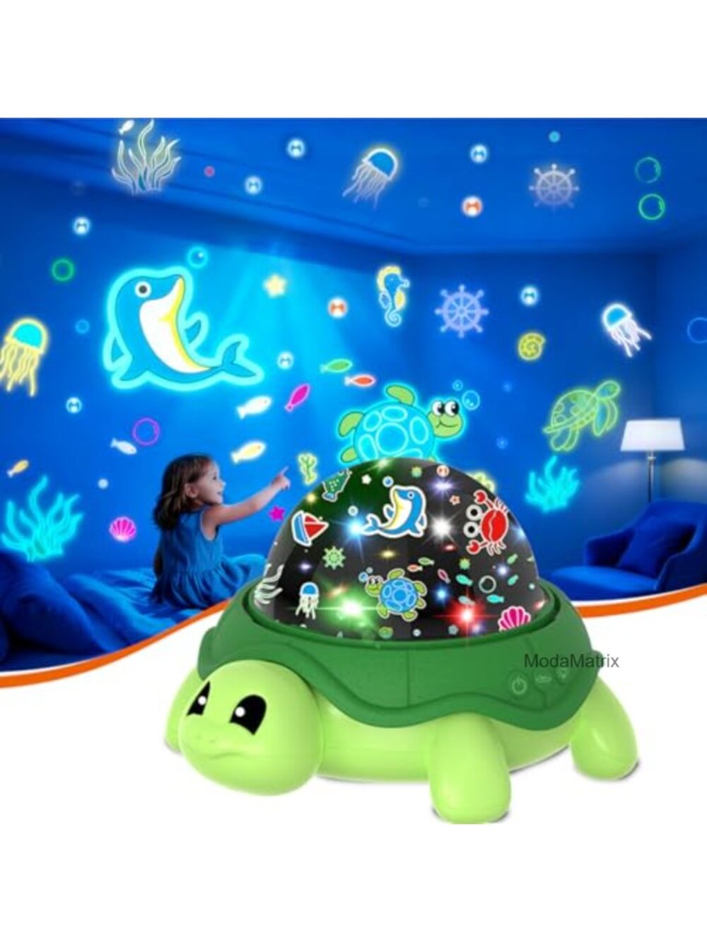 Turtle Night Light Projector for Kids Bedroom, 360 Rotation, Starry Sky, USB